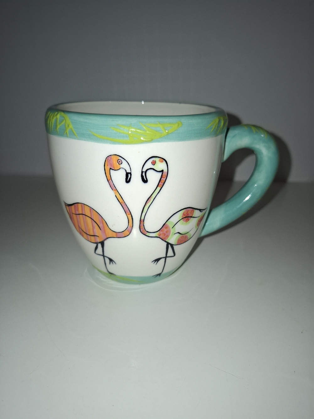 Ceramic Flamingo Coffee Mug in Teal and Coral